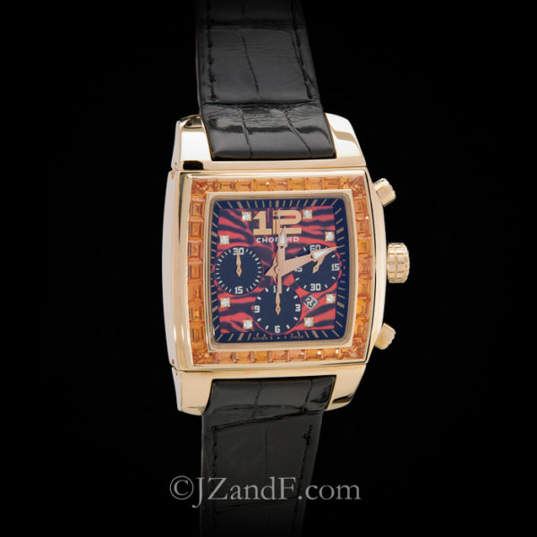 Chopard Men's Watch Two O Ten 18K Rose Gold and Baguette Cut Sapphires (front)