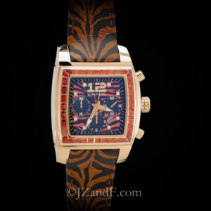 Chopard Men's Watch Two O Ten 18K Rose Gold and Sapphires Tiger Stripes (front)